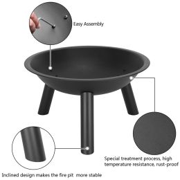 22" Iron Fire Pit Bowl Black