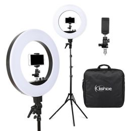 Kshioe 18" LED Ring Lights and 2m Light Stands US Standard Silver