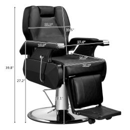 Classic Hydraulic Recline Hair Salon Iron Leather Sponge Barber Chair Black