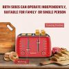 Toaster 4 Slice, Geek Chef Retro Red Extra Wide Slot, Independent temperature control Toaster